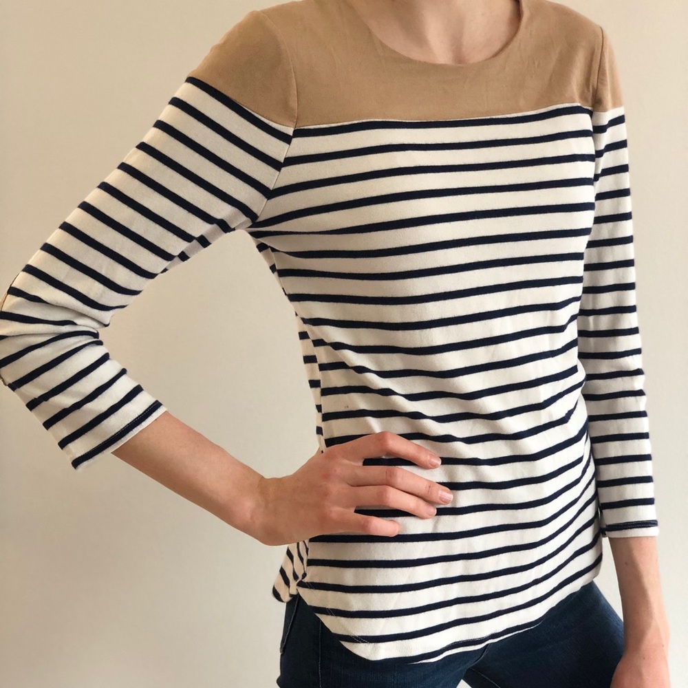 Black and white striped knit with 3/4 sleeves